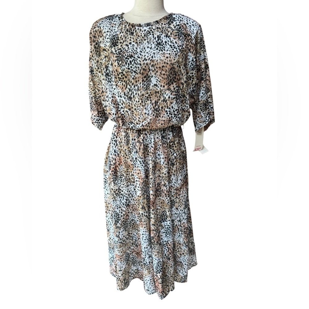 Deadstock 1990s Leni Leni, Made in USA, Semi-Sheer Animal Print Dress w/Hip Pock